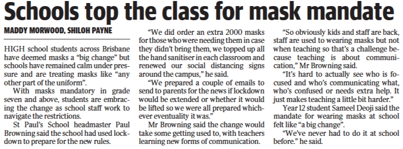 St Paul's School in the Courier Mail