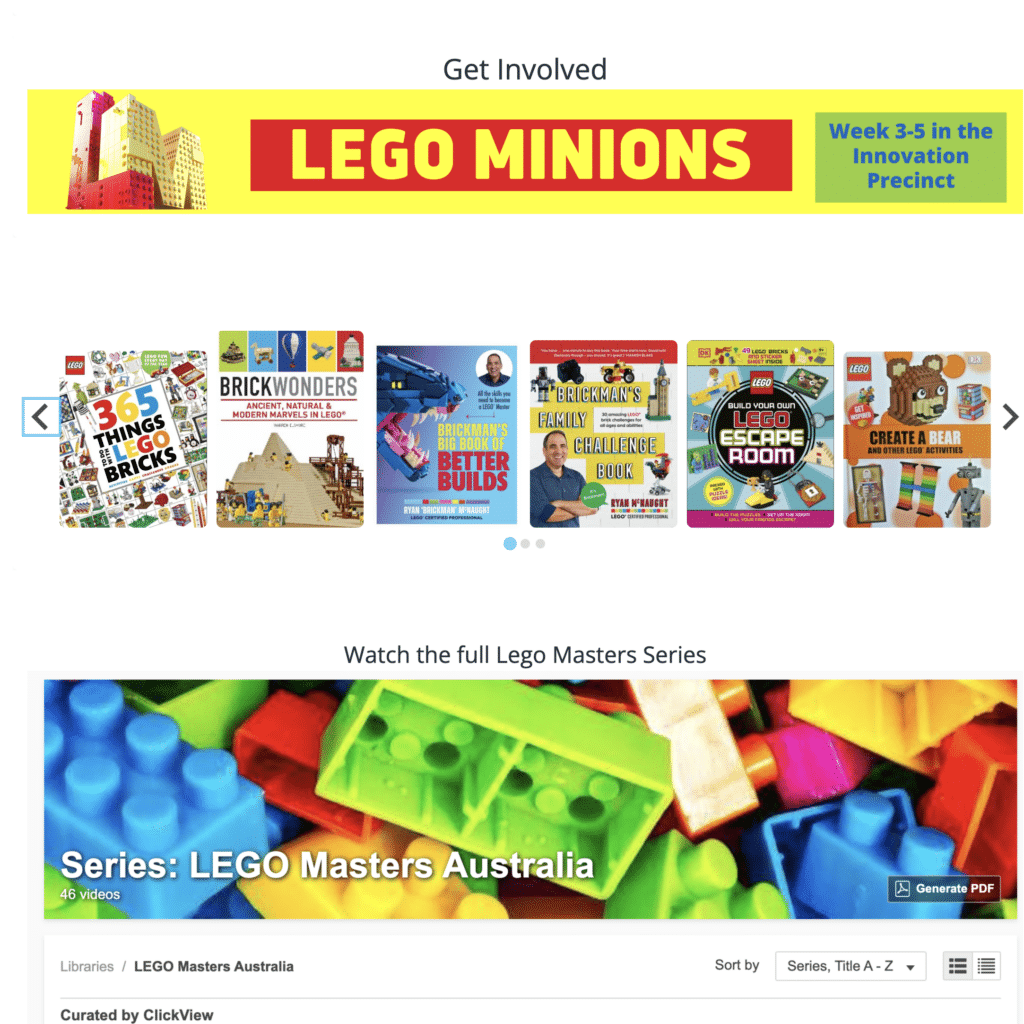 Create LibPath displaying Lego minions banner, lego books and lego masters tv show